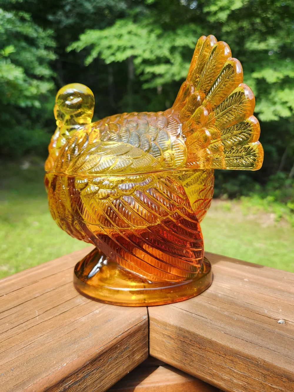 Williams Sonoma Amber Glass Turkey Candy Dish with Lid